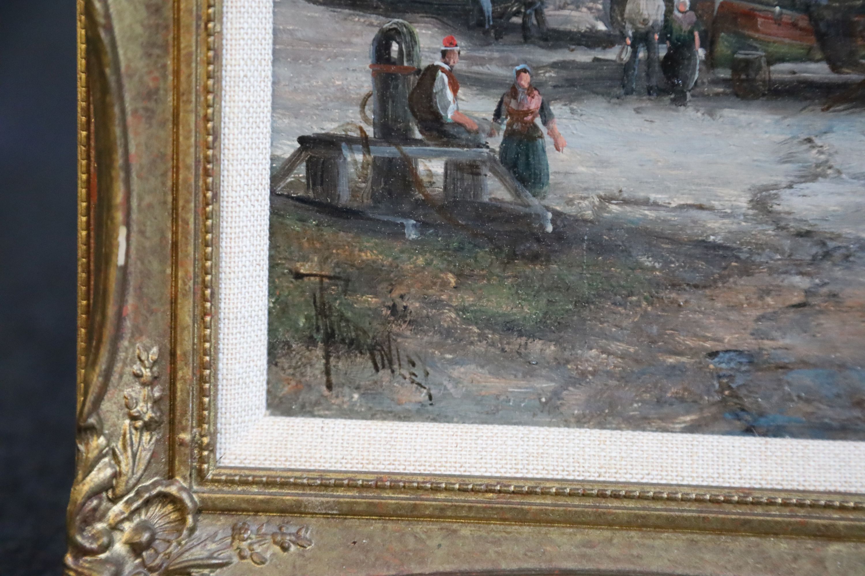 Hubert and William Thornley (fl.1858-1898) Fishing boats and fisherfolk along the shore and in harbour 9.5 x 15.25in.